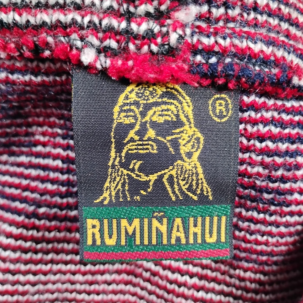 Rumiñahui Hooded Wool Zip Up Jacket Unisex Large Red Southwestern Tribal Boho - Picture 3 of 12